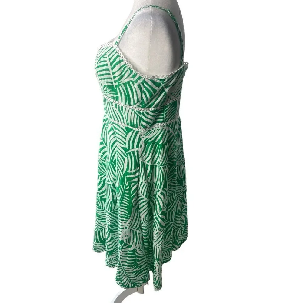 ELIZA J Tropical Linen Dress, Fit and Flare,  Midi length, green, size 12 - Picture 8 of 16